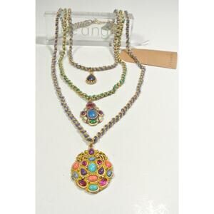 Lee Angel VINTAGE Women's Three Layer Braeded Multi Gemstone Necklace NWT 399